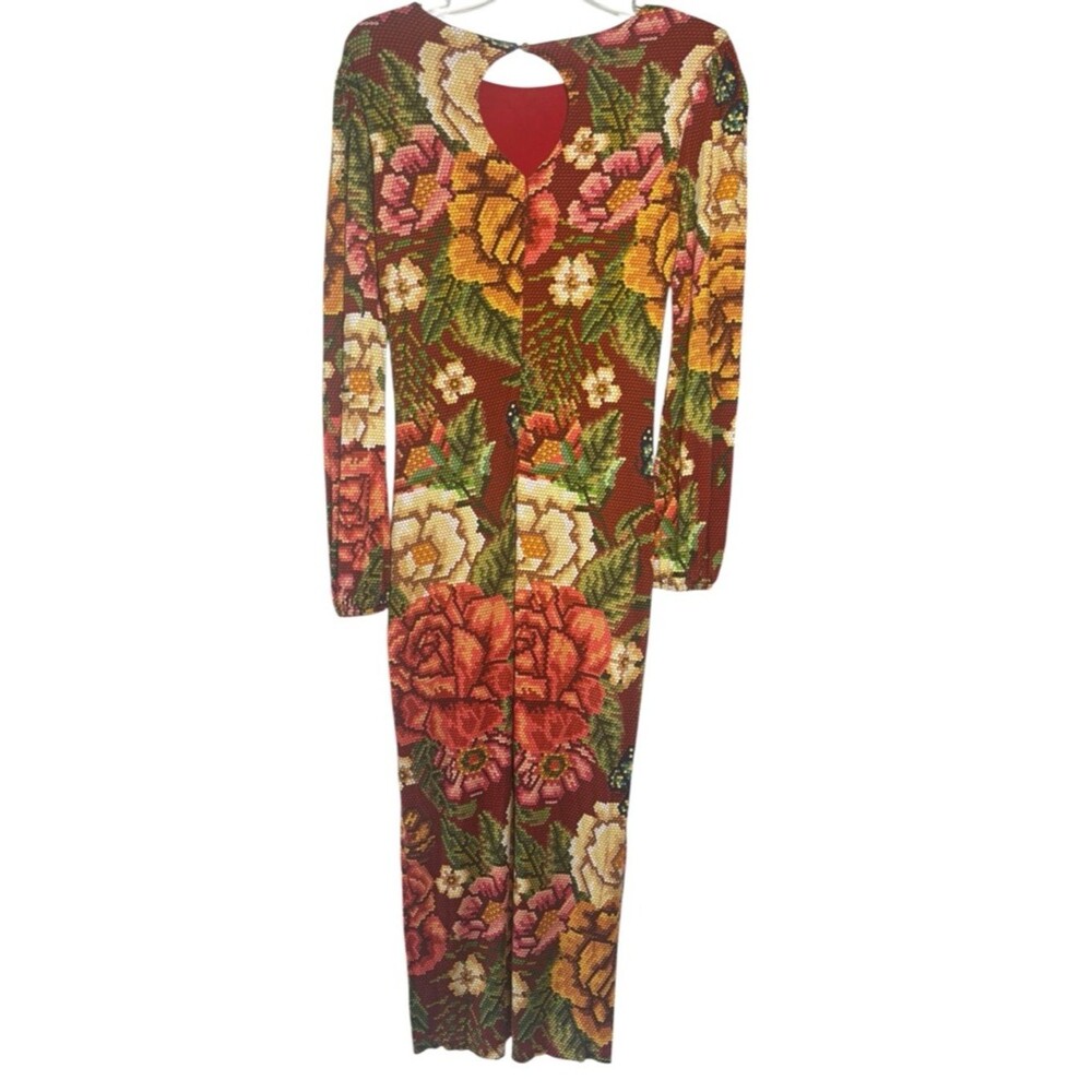 FARM by Anthropologie Floral Knit Maxi Dress in Red/Rust/Pink Floral Print W XS - Picture 4 of 8